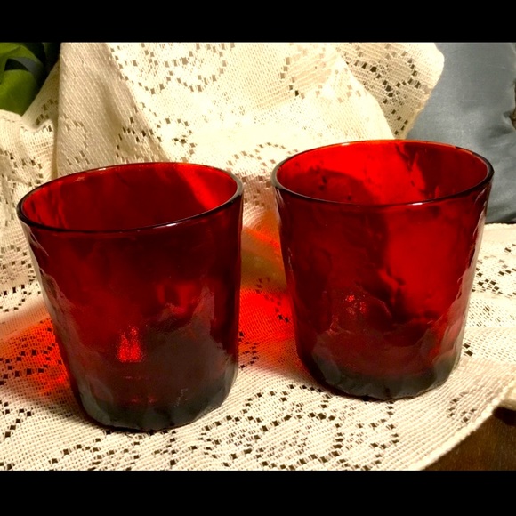 Vintage Hand-Blown 2~Red & 2~Green Old Fashion Glasses from France - Picture 3 of 8